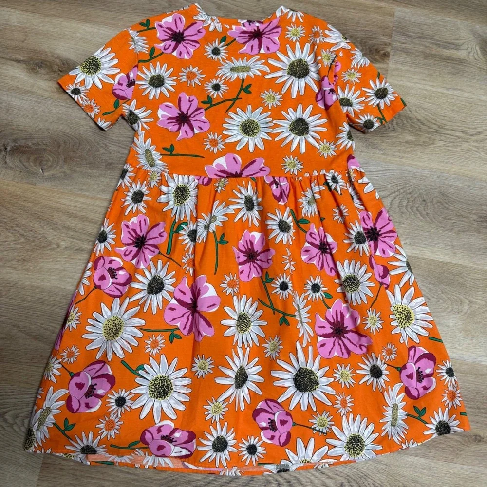 Zara Orange Floral Print T-Shirt Dress Women Size M 100% cotton - Picture 2 of 7